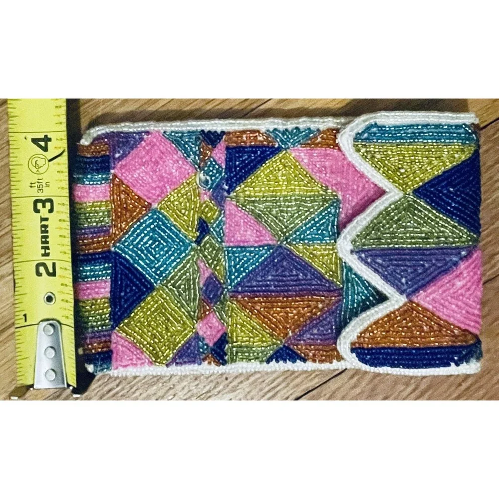 Vintage Neiman Marcus 70s Neon Beaded Designer Vintage Makeup Clutch Pouch